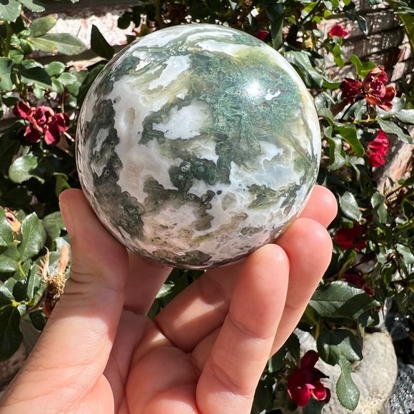 Druzy Moss Agate Sphere - Picture 5 of 5